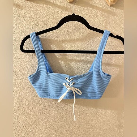 HEIDI KLEIN Cairns lace-up bikini top Blue Sz M - Picture 3 of 8